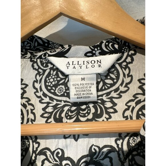 Allison Taylor Womens Lace Trim Black & White FBlouse M Boho Floral Cottage - Picture 2 of 5